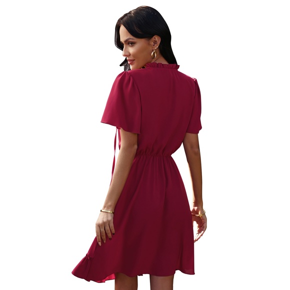 High Neck Neck Waist Ruffle Dress - Picture 6 of 8